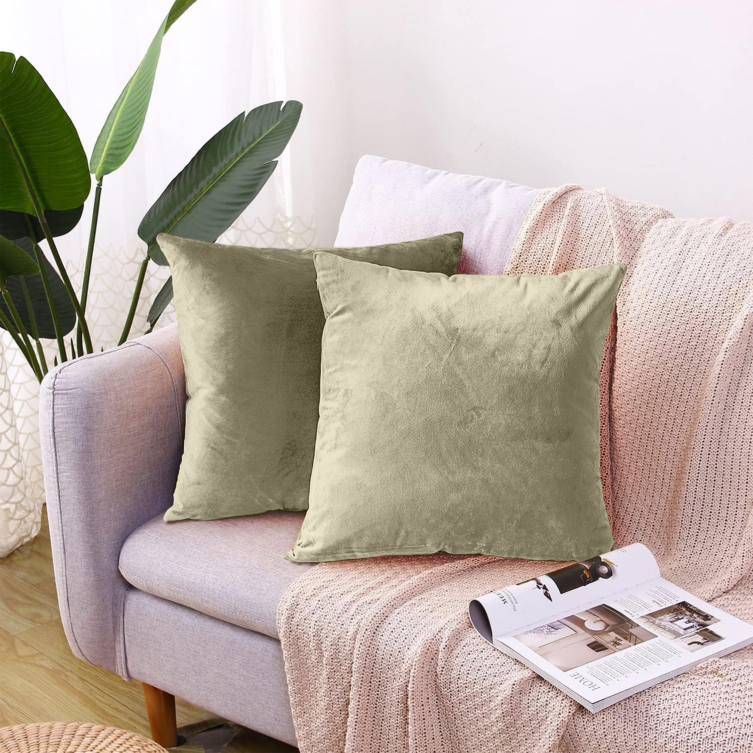 Beige Velvet Cushion Covers & Insert Fillers