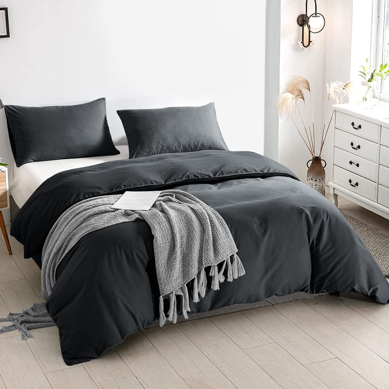 Black Duvet Cover Plain Bedding Set