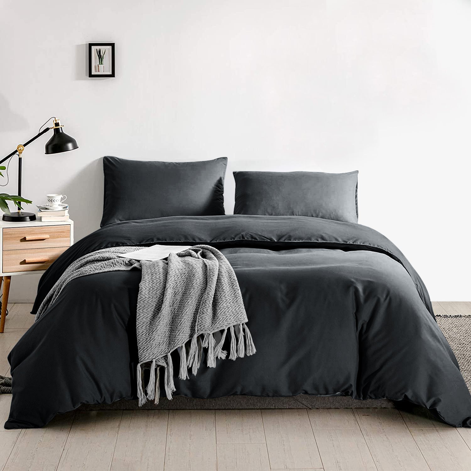 Black Duvet Cover Plain Bedding Set