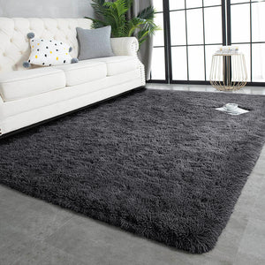Black Shaggy Rug Large Fluffy Carpet