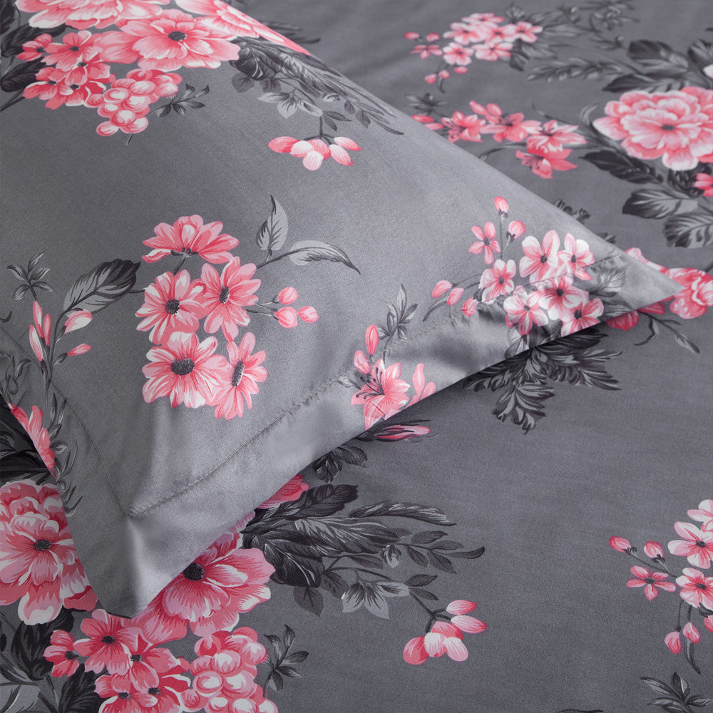 Bouquet Printed Duvet Cover Set Grey