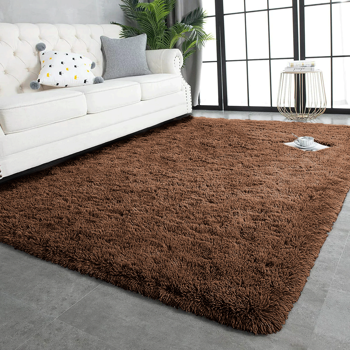 Brown Shaggy Rug Large Fluffy Carpet