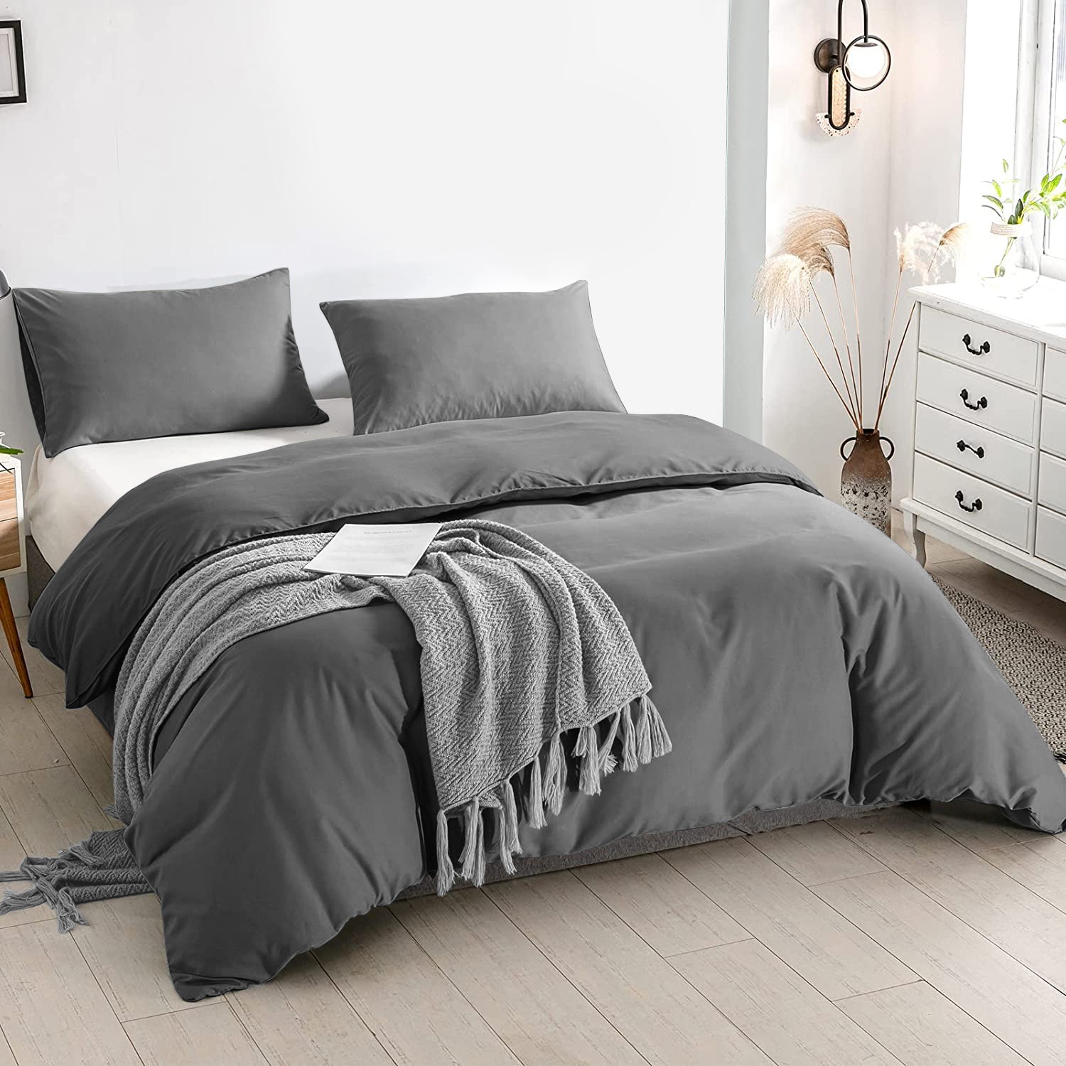 Charcoal Duvet Cover Plain Bedding Set