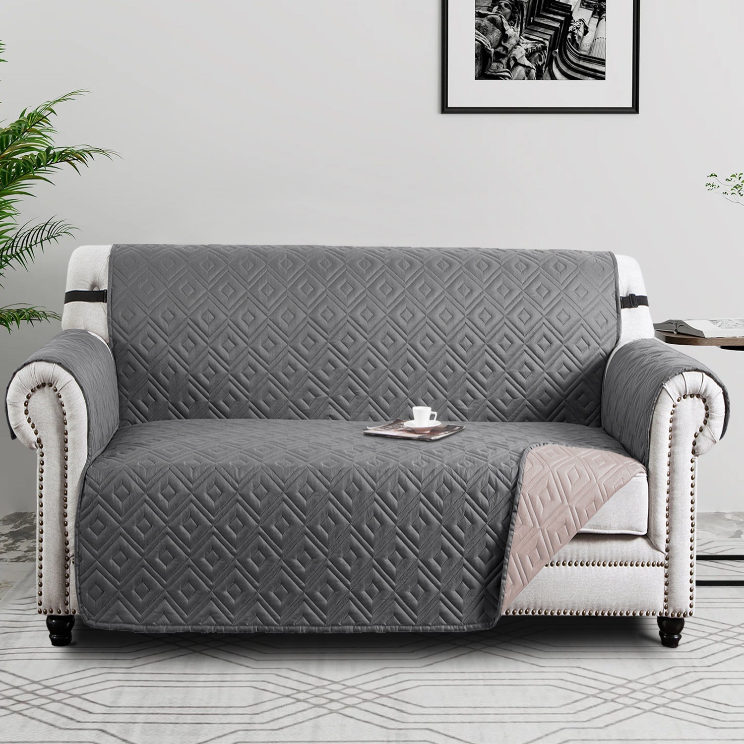 Waterproof Sofa Cover Pet Protector Anti-Slip Couch Cover Dark Grey