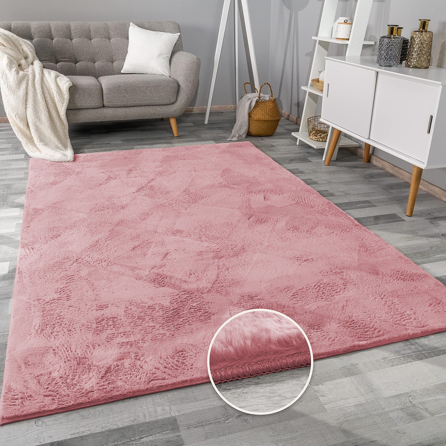 Dusty Rose Faux Fur Rabbit Rug