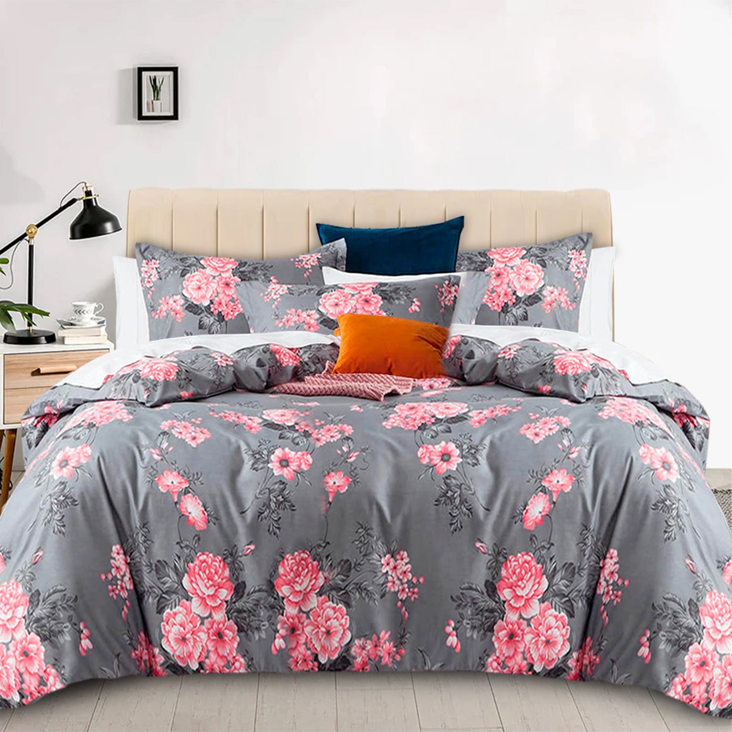 Bouquet Printed Duvet Cover Set Grey