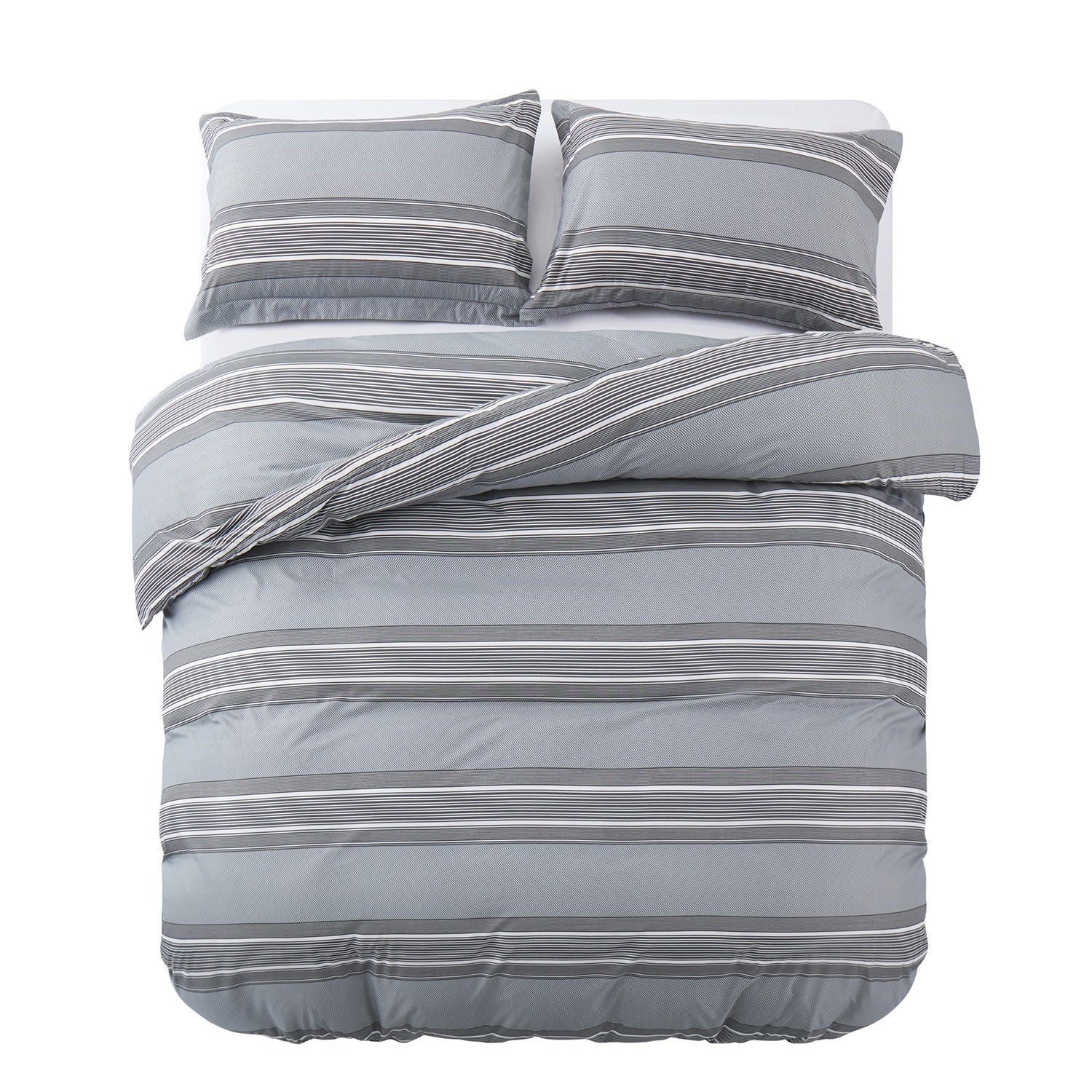 Stripes Printed Reversible Duvet Cover Set Grey