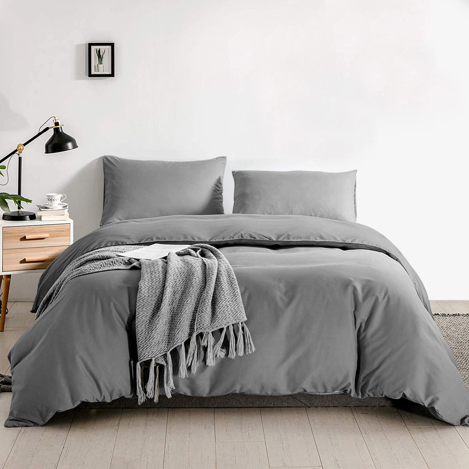 Grey Duvet Cover Plain Bedding Set