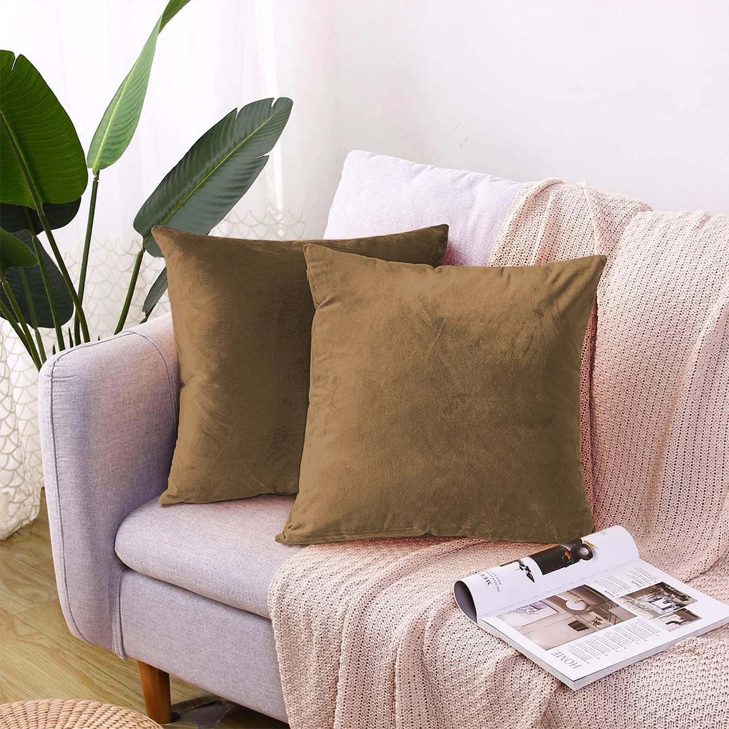 Brown Velvet Cushion Covers & Insert Fillers