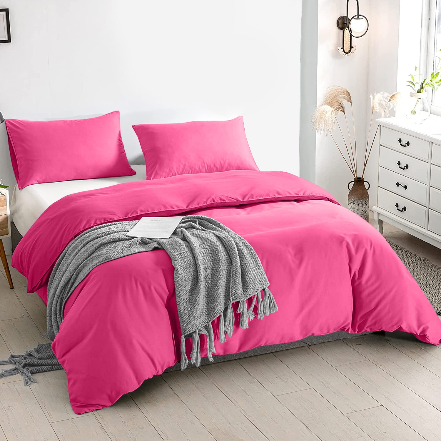 Pink Duvet Cover Plain Bedding Set