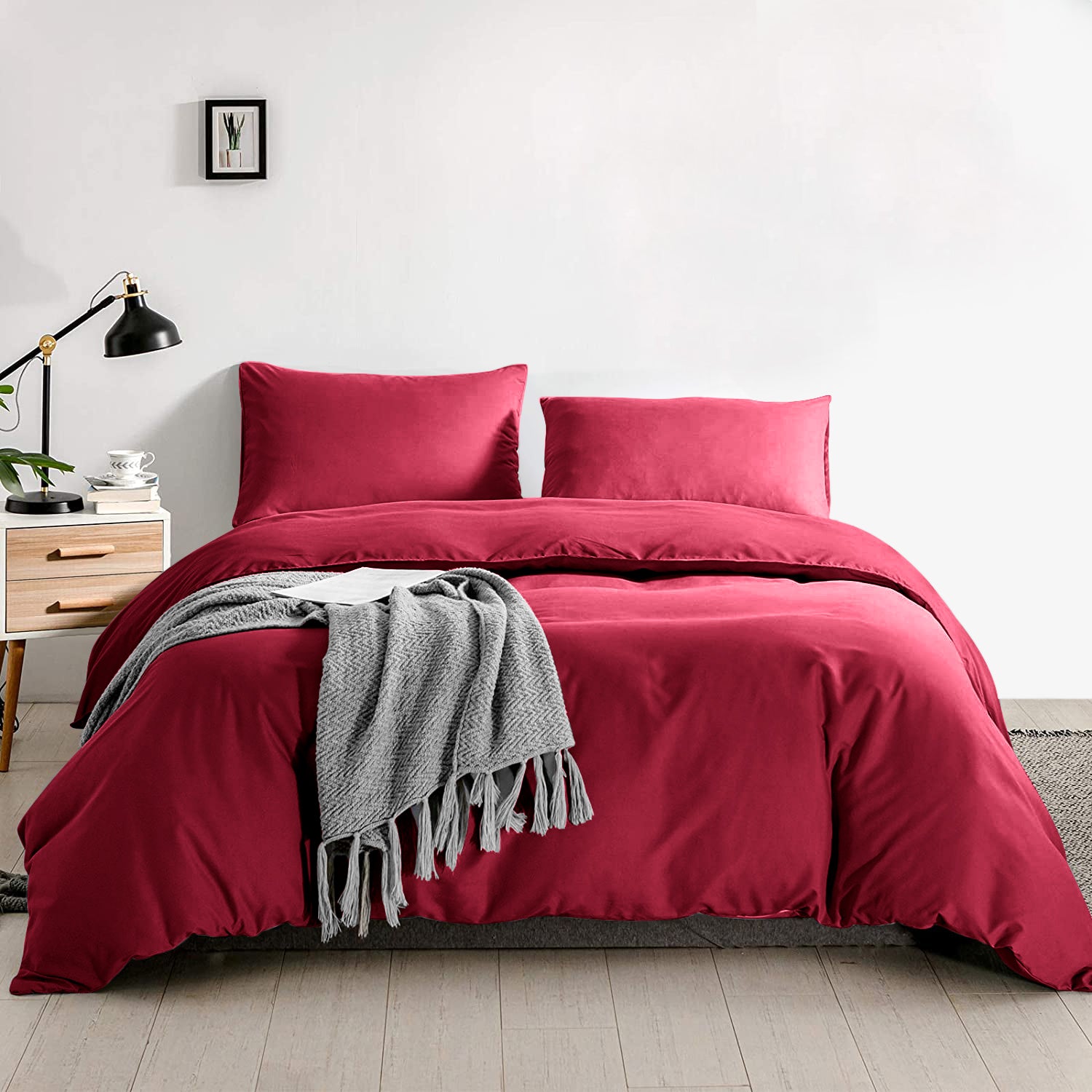 Red Duvet Cover Plain Bedding Set