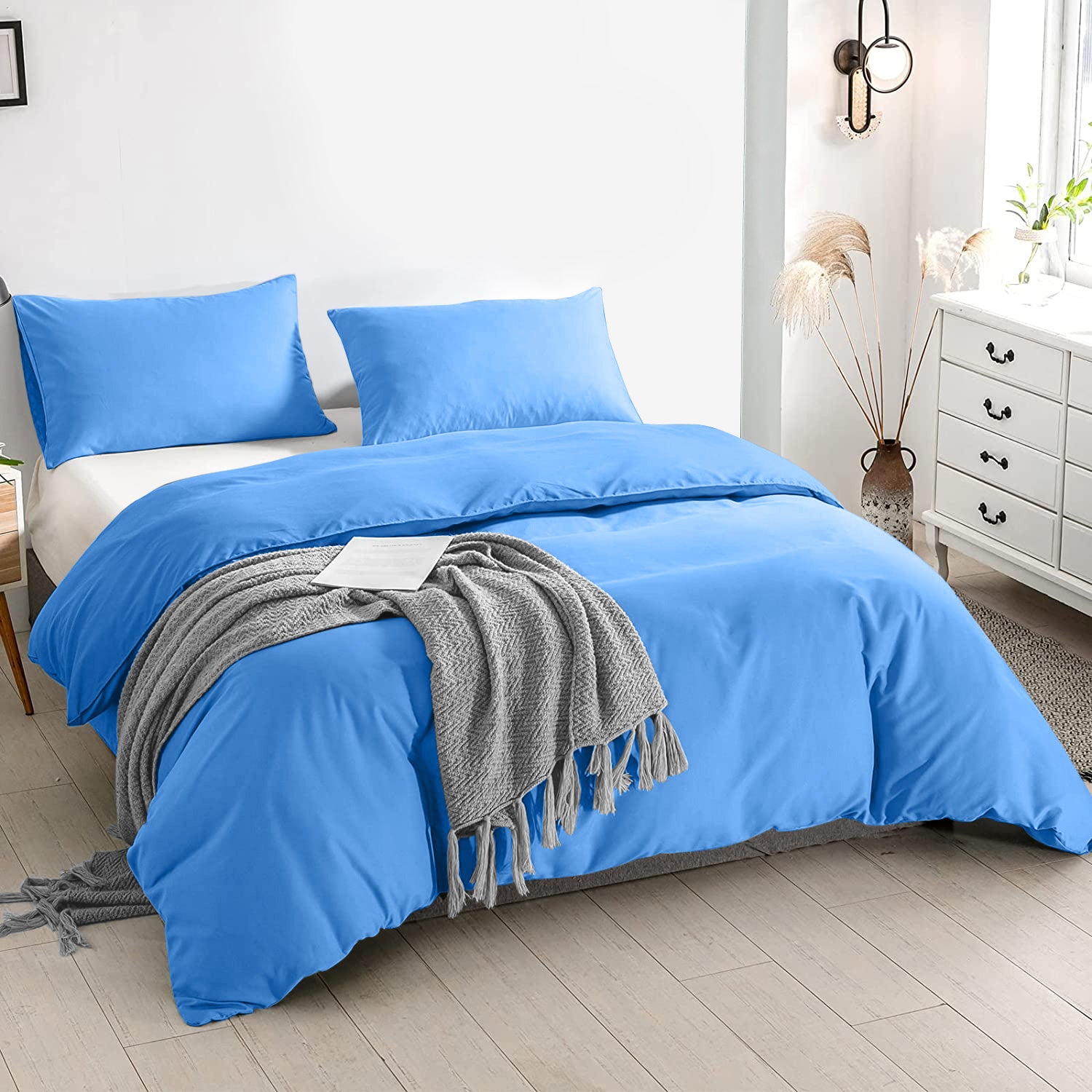 Light Blue Duvet Cover Plain Bedding Set