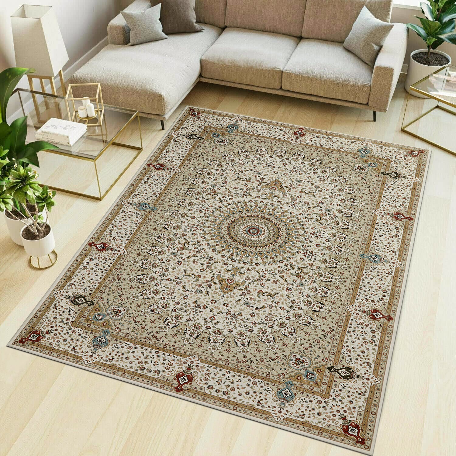 Large Boho Runner Rug Beige