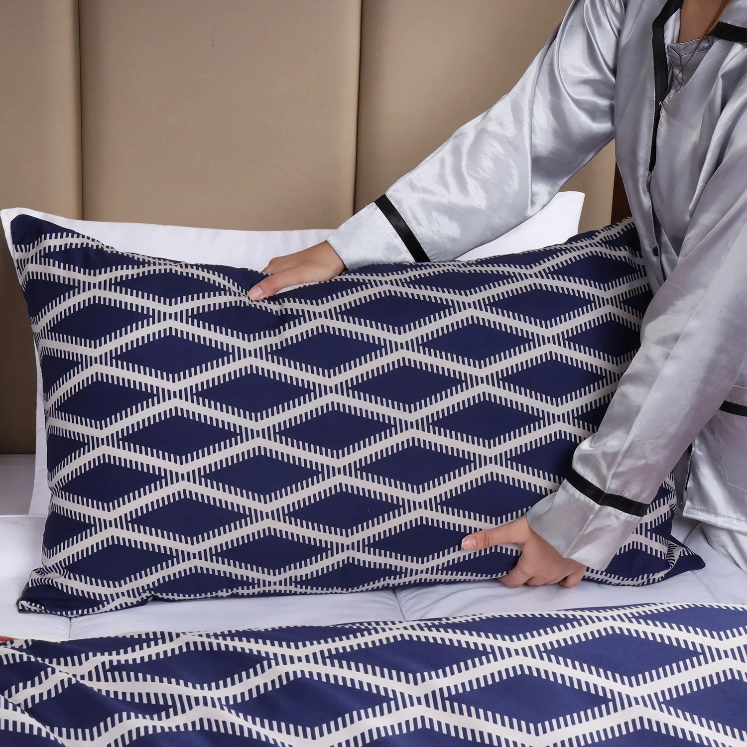 Navy Check Printed Duvet Cover