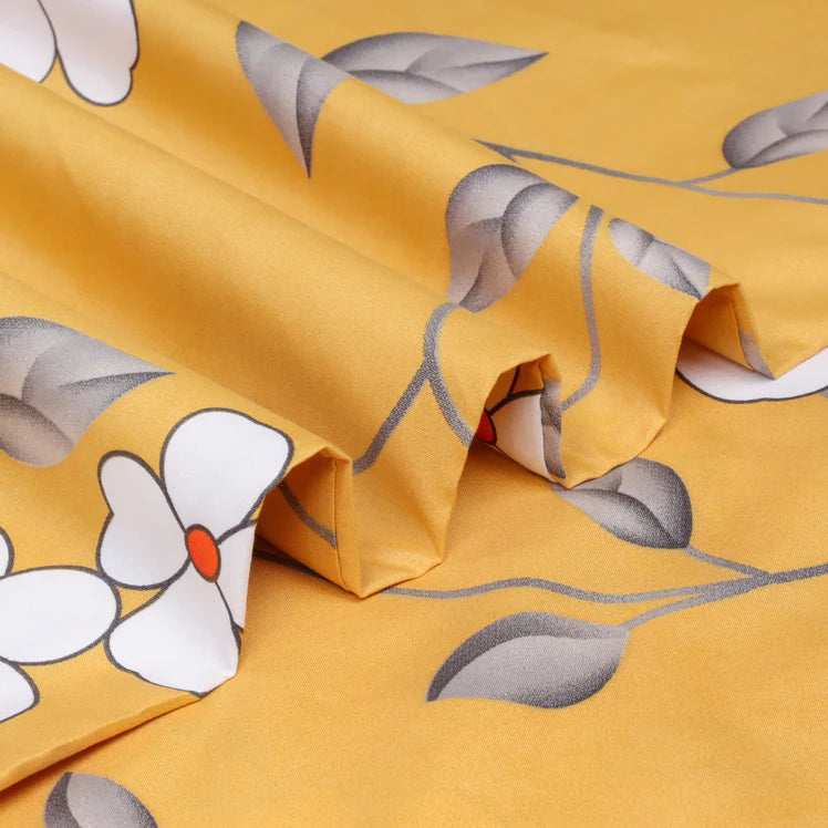 Ochre Flower Printed Duvet Cover