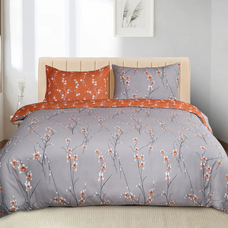 Rust Flower Printed Duvet Cover